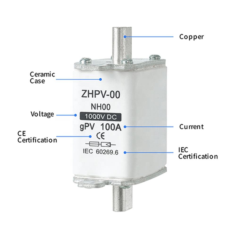 NH00-1000V IEC alacsony feszültségű fotovoltaikus kés biztosíték, műanyag 80A 6ka megszakítóképesség